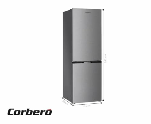 Refrigerador Corberó en acero inoxidable con dimensiones.