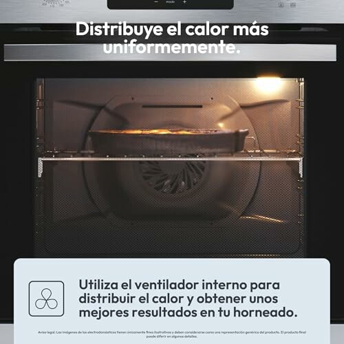 Horno con ventilador interno distribuyendo el calor.