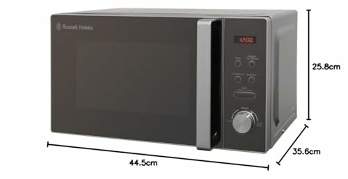 Microondas Russell Hobbs con medidas de 44,5 cm de ancho, 25,8 cm de alto y 35,6 cm de profundidad.